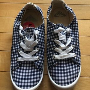 Navy and white Plaid sneakers